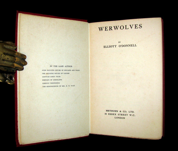 1912 Rare 1st Edition Book on Werewolves - WERWOLVES by Elliott O'Donnell - How to become a WEREWOLF.