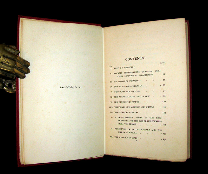 1912 Rare 1st Edition Book on Werewolves - WERWOLVES by Elliott O'Donnell - How to become a WEREWOLF.