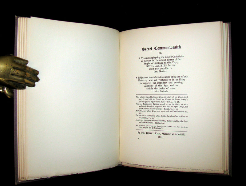 1933 Rare Book - The Secret Commonwealth of Elves, Fauns & Fairies by Robert Kirk. Publisher review copy.