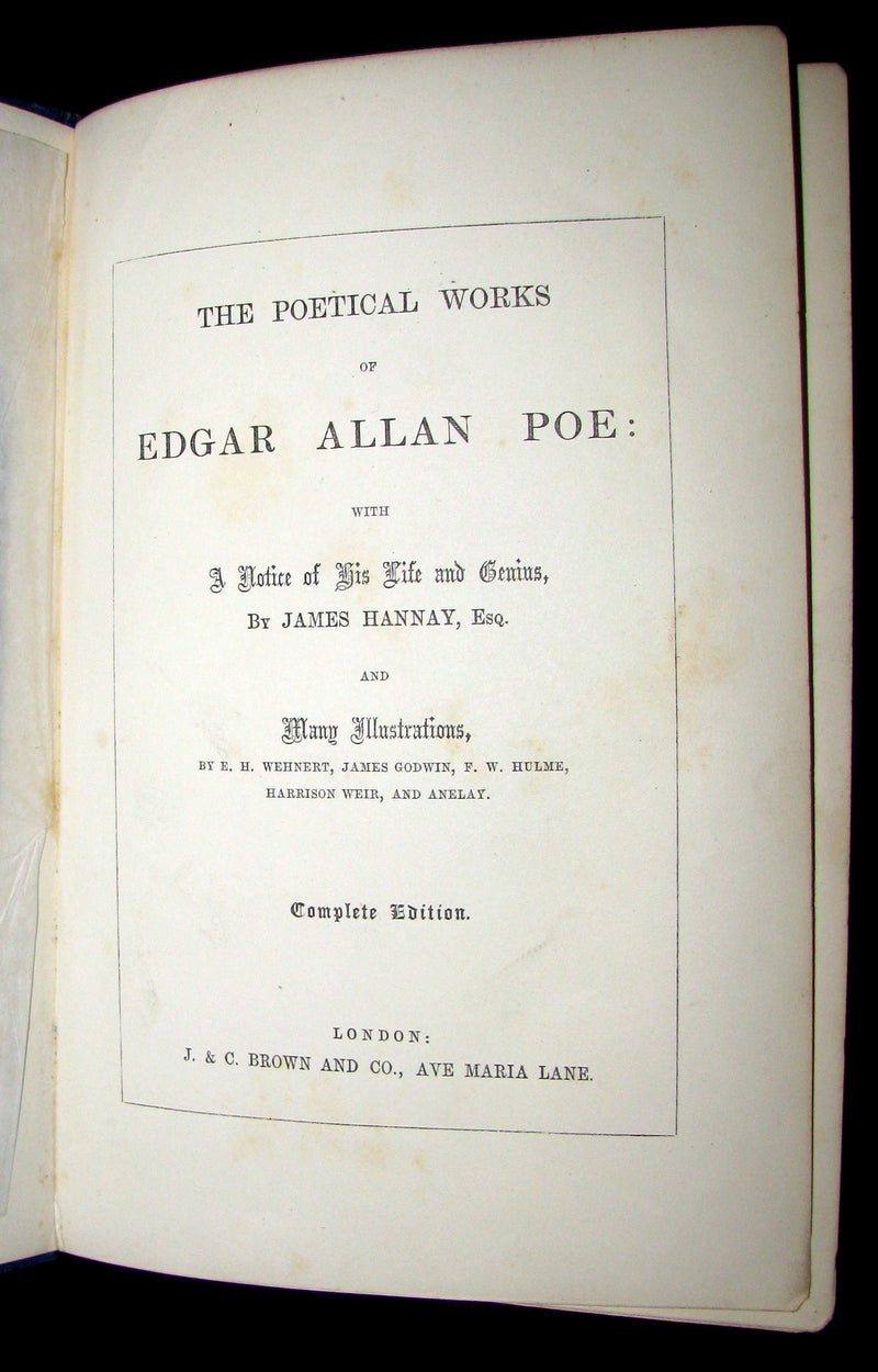 1852 Rare Book - The Poetical Works of EDGAR ALLAN POE with A Notice of his Life. Illustrated.