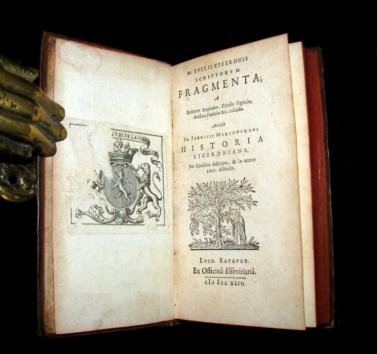 1642 Scarce Latin Book (Arms binding) - Selected Writings by CICERO - M. TULLII CICERONIS SCRIPTORUM FRAGMENTA.