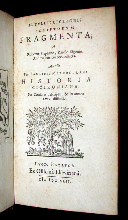 1642 Scarce Latin Book (Arms binding) - Selected Writings by CICERO - M. TULLII CICERONIS SCRIPTORUM FRAGMENTA.