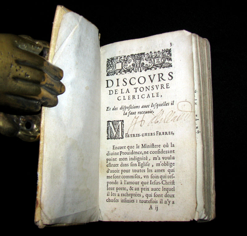 1651 Scarce French Vellum Book - Discourse on the Clerical TONSURE. Antoine Godeau. 1stED.