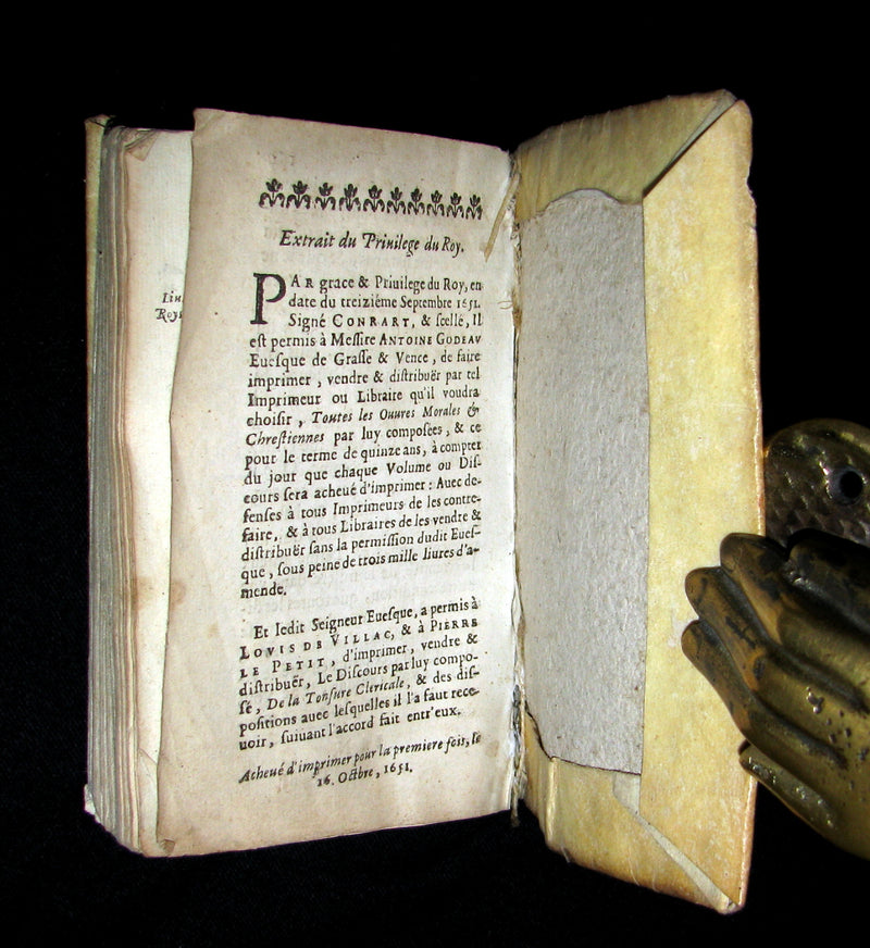 1651 Scarce French Vellum Book - Discourse on the Clerical TONSURE. Antoine Godeau. 1stED.