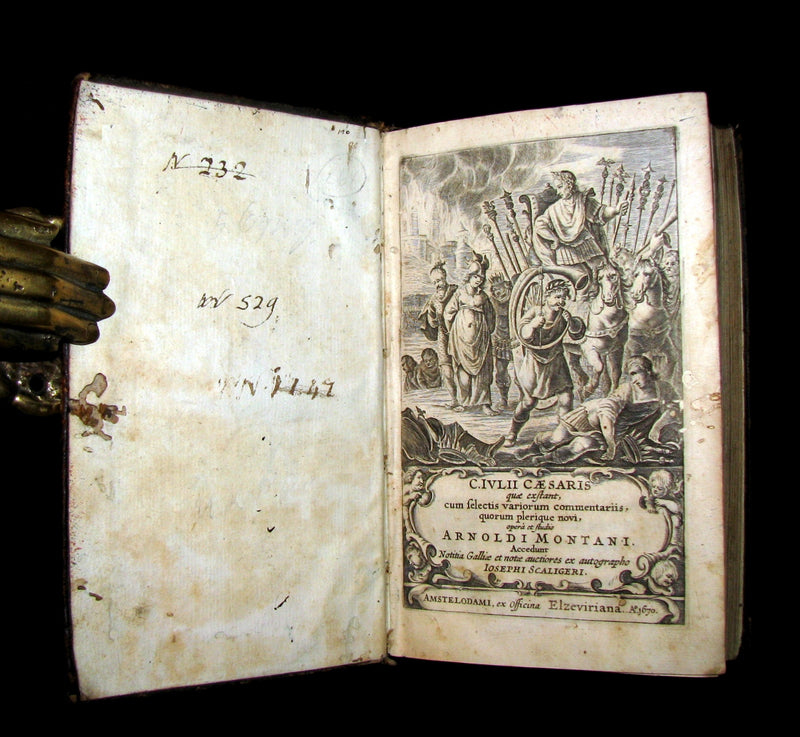 1670 Rare Latin Book - Works of Julius Caesar, The Gallic War, Civil War. Illustrated & MAP.