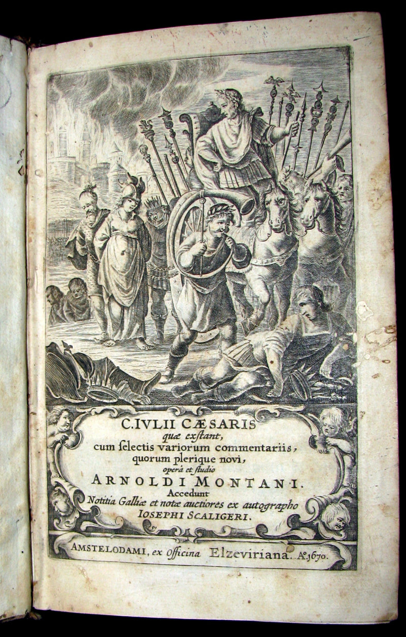 1670 Rare Latin Book - Works of Julius Caesar, The Gallic War, Civil War. Illustrated & MAP.