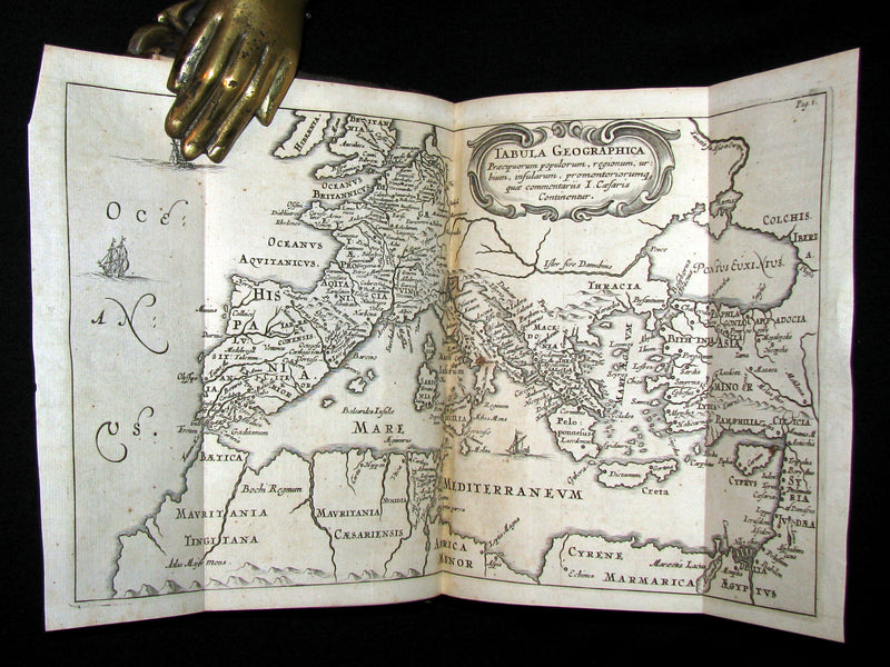 1670 Rare Latin Book - Works of Julius Caesar, The Gallic War, Civil War. Illustrated & MAP.