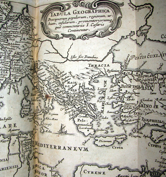 1670 Rare Latin Book - Works of Julius Caesar, The Gallic War, Civil War. Illustrated & MAP.