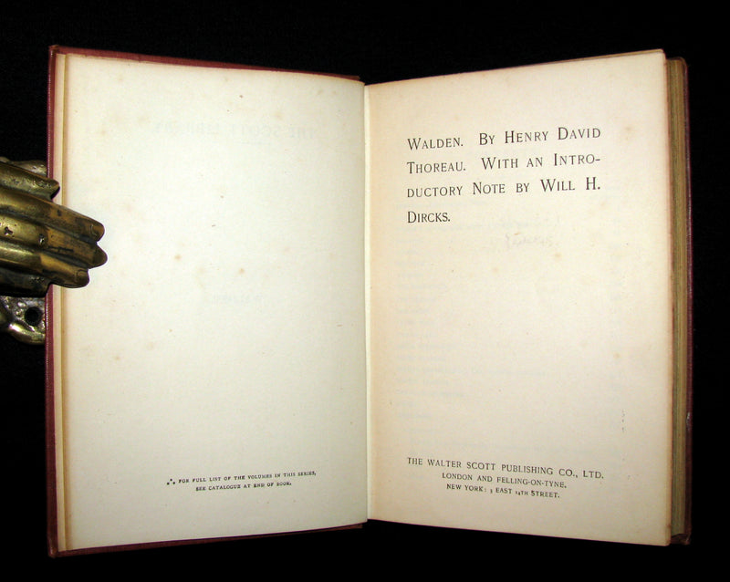 1905 Rare Book - WALDEN by Henry David Thoreau. With an introductory note by Will H. Dircks.