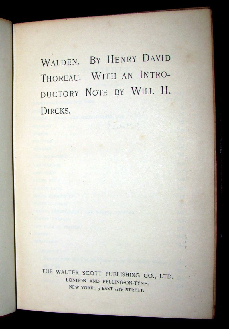 1905 Rare Book - WALDEN by Henry David Thoreau. With an introductory note by Will H. Dircks.