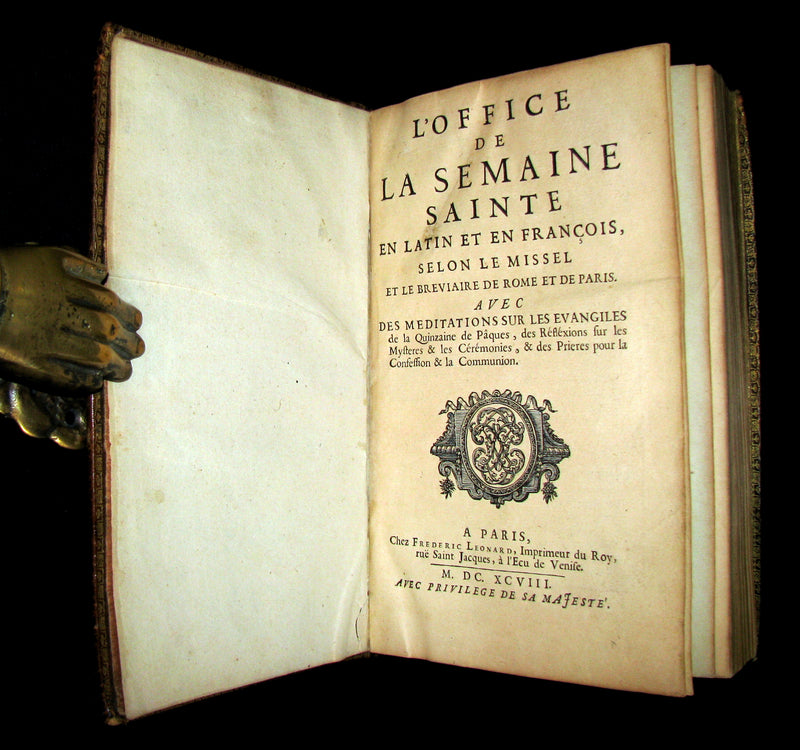1698 Rare French Latin Book ~ The Office of Holy Week in Latin & French. L'Office de la Semaine Sainte.