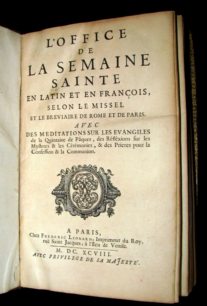 1698 Rare French Latin Book ~ The Office of Holy Week in Latin & French. L'Office de la Semaine Sainte.