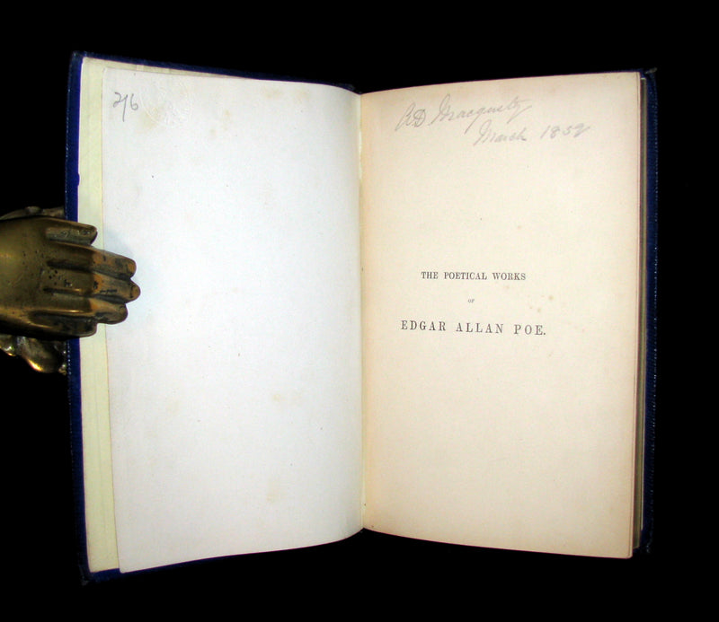 1852 Rare Book - The Poetical Works of EDGAR ALLAN POE with a notice of his Life and Genius.