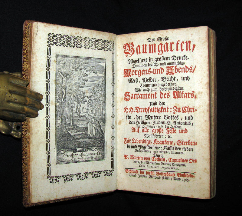 1767 Scarce Devotional German Book - Der Grosse Baumgarten by German Capuchin theologian Martin of Cochem. Illustrated.