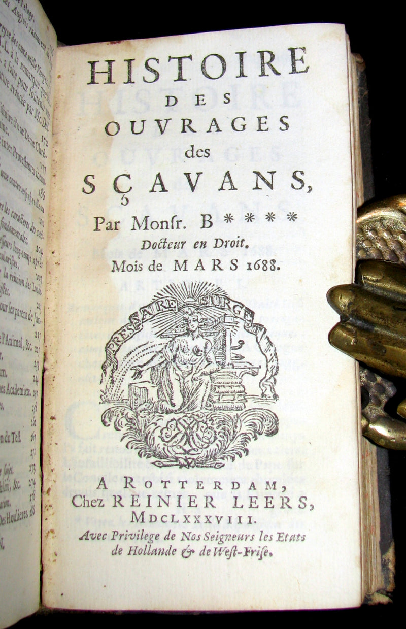1688 Rare French Book - Scientists' Journal for year 1688 - Including graph of Terrestrial Gravity.