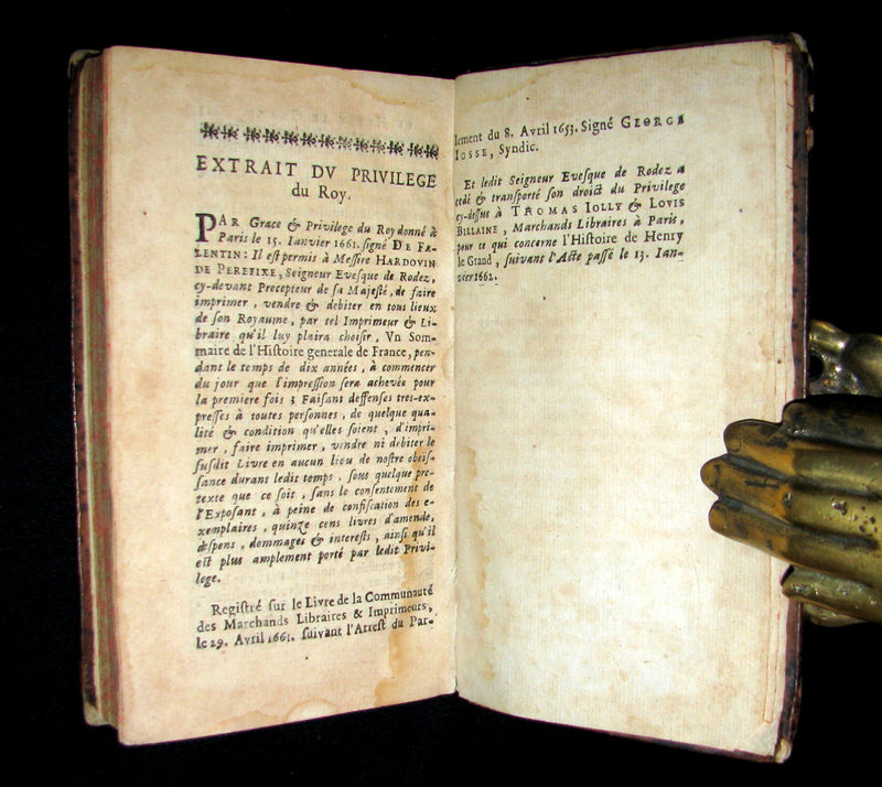 1662 Rare French Book - History of Henry IV of France - Histoire Du Roy Henry Le Grand by Hardouin de Perefixe de Beaumont.