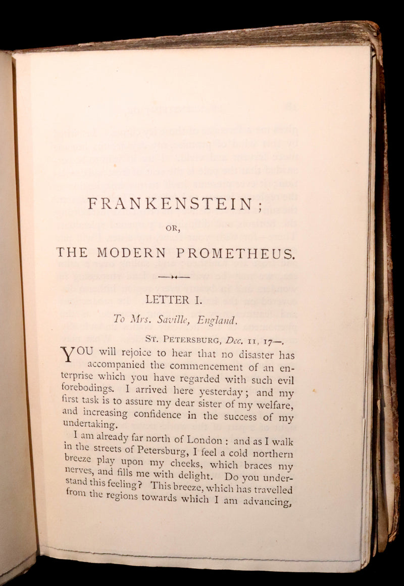 1888 Scarce Book - FRANKENSTEIN or The Modern Prometheus by Mrs. Shelley.