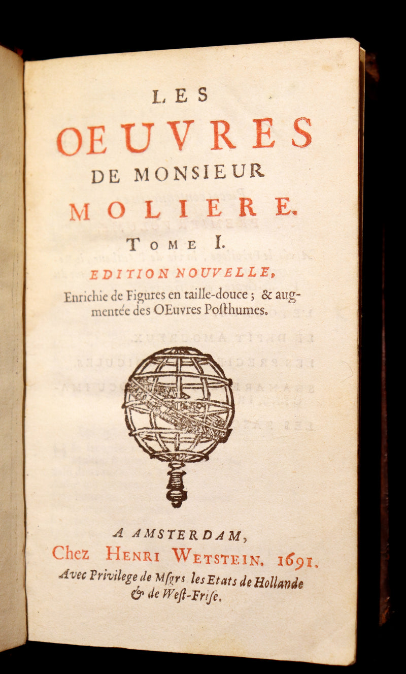 1691 Scarce French Book set - The Complete Illustrated Work of MOLIERE - Les Oeuvres de Monsieur MOLIERE.