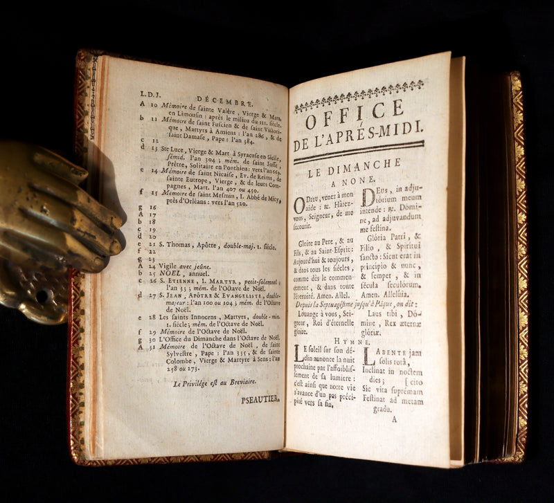 1781 Scarce French Latin Book in a beautiful BINDERY WORK - L'Office du Soir - Evening Prayer.