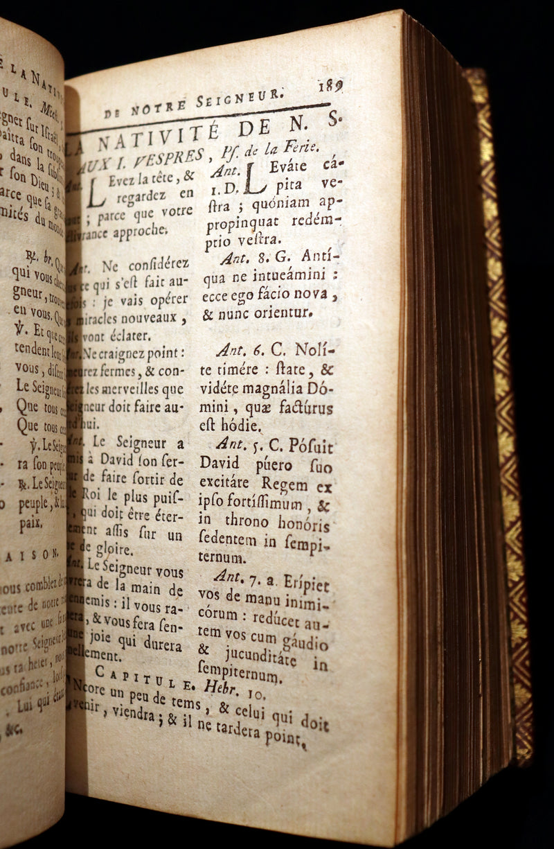 1781 Scarce French Latin Book in a beautiful BINDERY WORK - L'Office du Soir - Evening Prayer.