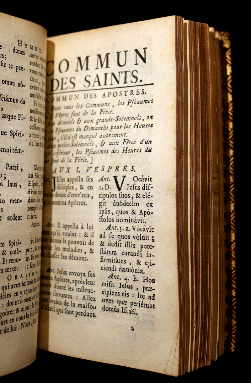 1781 Scarce French Latin Book in a beautiful BINDERY WORK - L'Office du Soir - Evening Prayer.