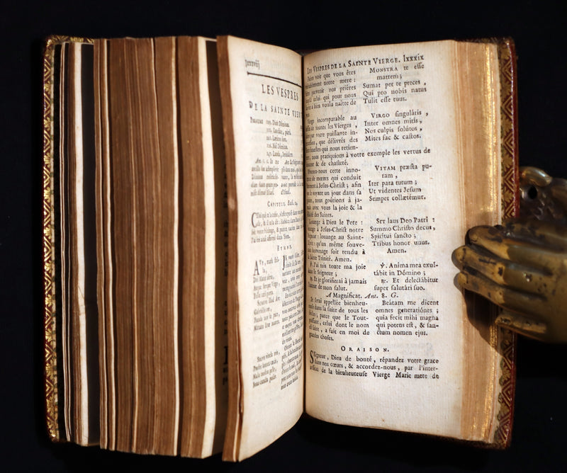 1781 Scarce French Latin Book in a beautiful BINDERY WORK - L'Office du Soir - Evening Prayer.