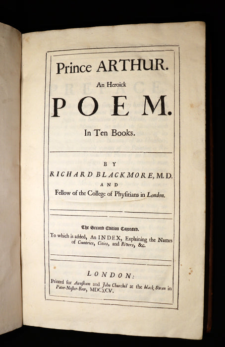 1695 Rare Book ~ KING ARTHUR - Prince ARTHUR An Heroick Poem by Sir Richard Blackmore.