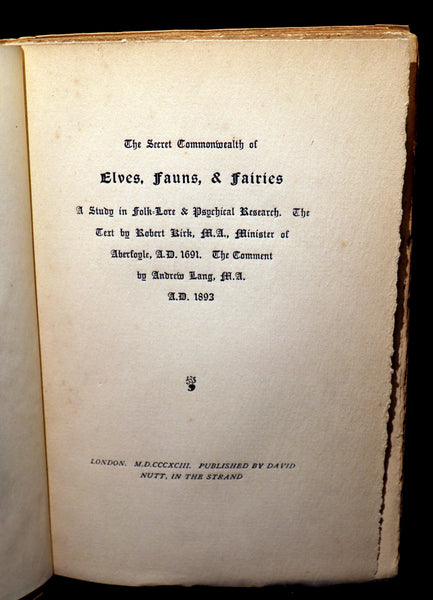 1893 Scarce Book - The Secret Commonwealth of Elves Fauns & Fairies by Robert Kirk.