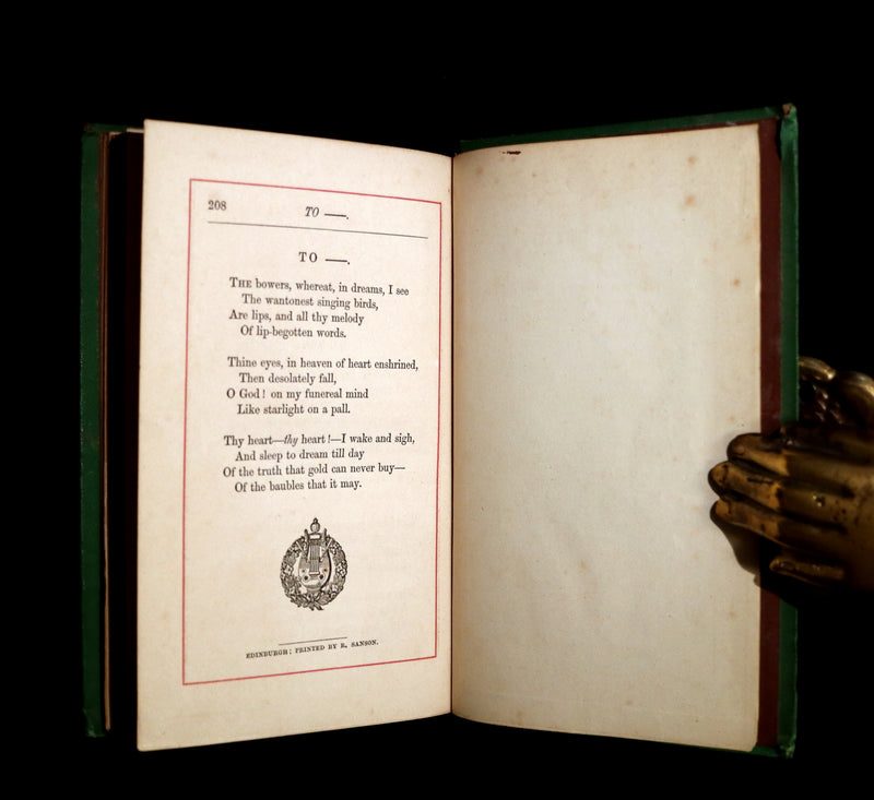 1860 Rare Victorian Book - The Poetical Works of Edgar Allan Poe. Edinburgh Edition.
