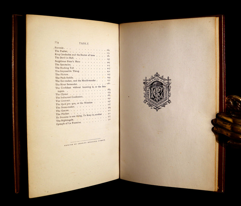 1884 Rare De La Fontaine Tales Book set beautifully bound by Sangorski & Sutcliffe illustrated by Eisen.