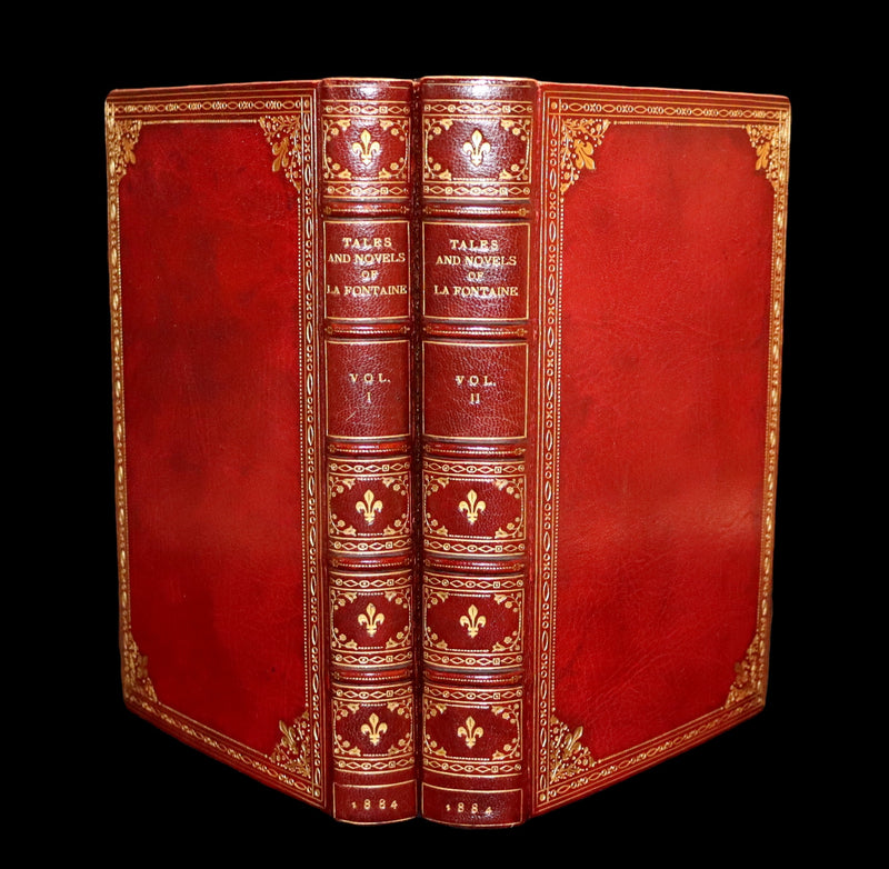 1884 Rare De La Fontaine Tales Book set beautifully bound by Sangorski & Sutcliffe illustrated by Eisen.