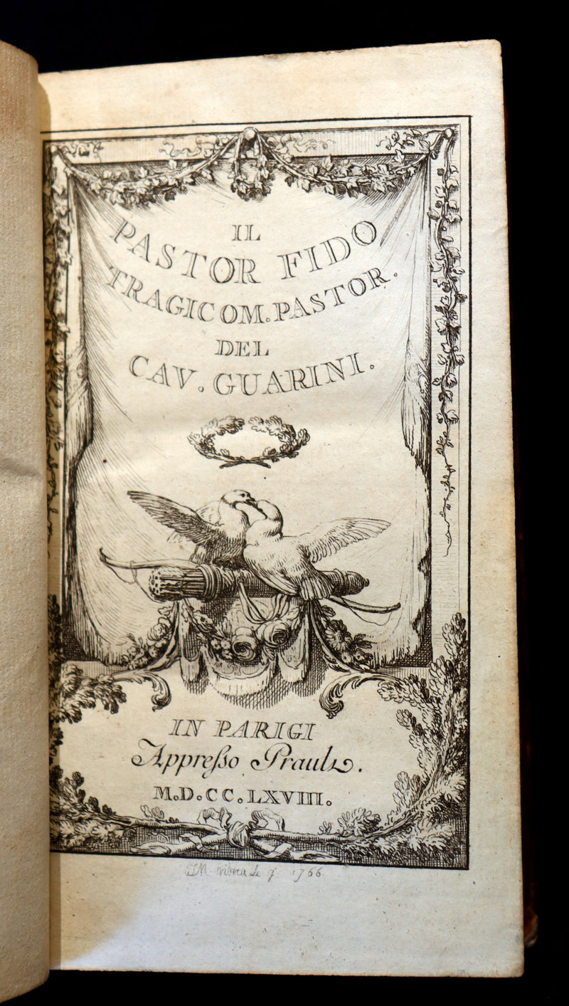 1768 Rare Italian Book - IL PASTOR FIDO by Giovanni Battista Guarini illustrated by Cochin.