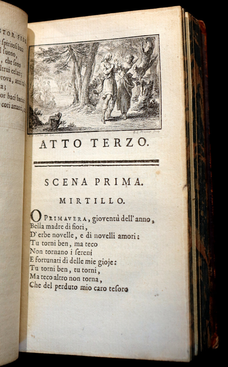 1768 Rare Italian Book - IL PASTOR FIDO by Giovanni Battista Guarini illustrated by Cochin.