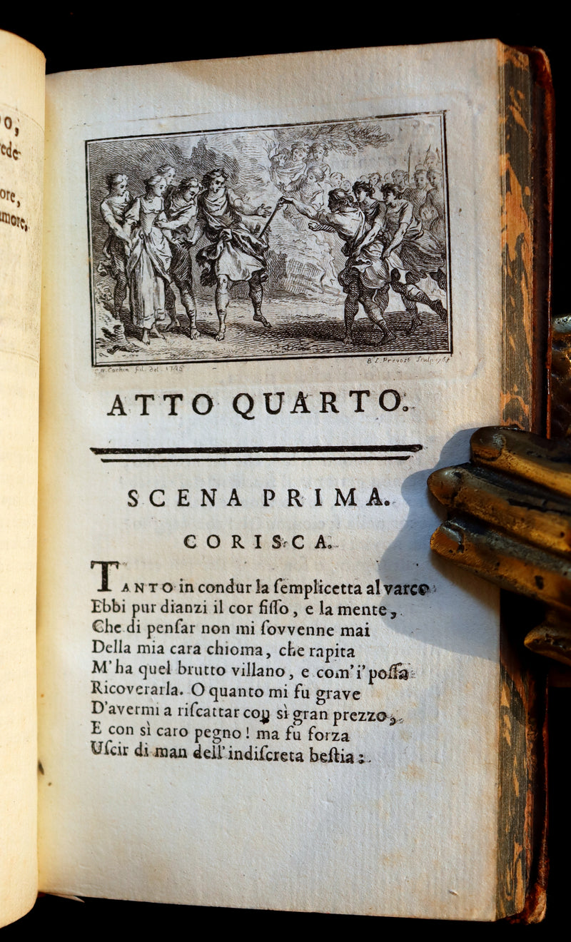 1768 Rare Italian Book - IL PASTOR FIDO by Giovanni Battista Guarini illustrated by Cochin.