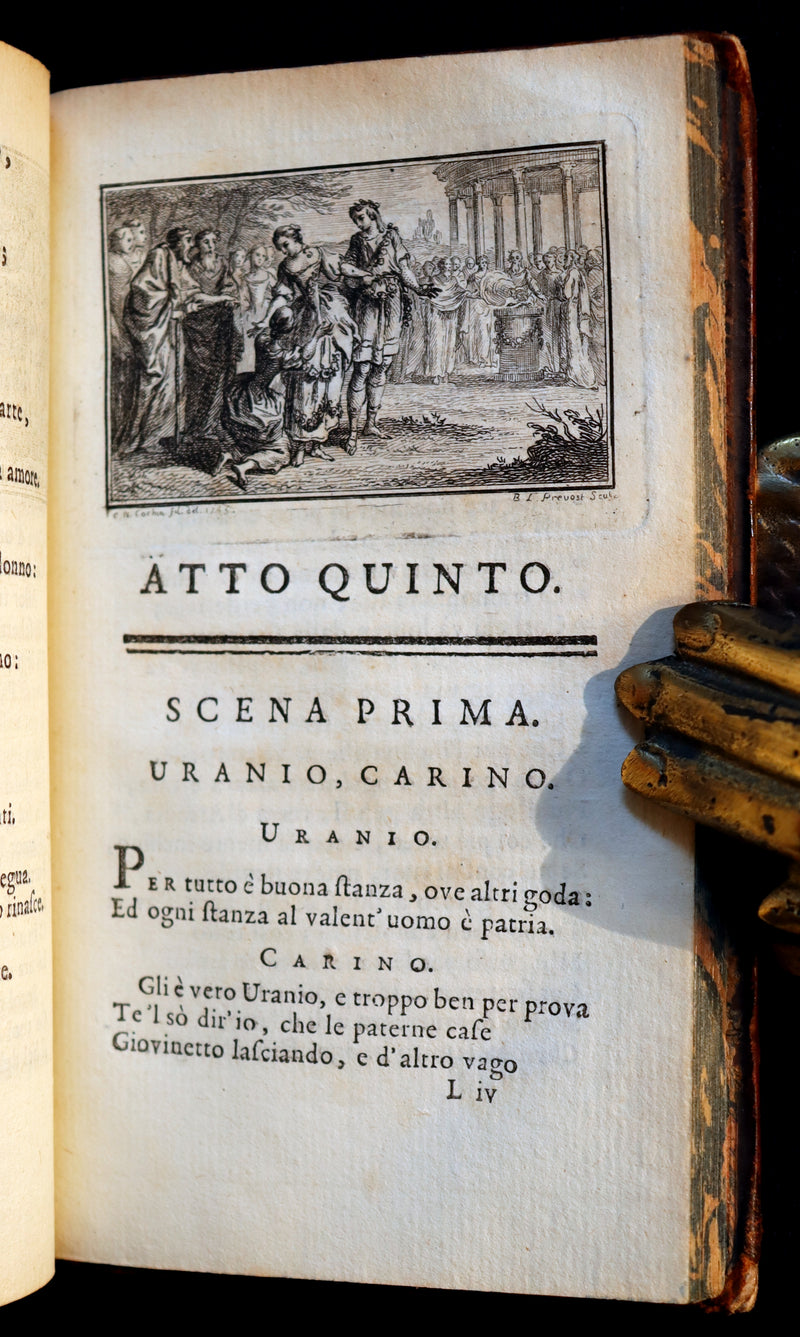 1768 Rare Italian Book - IL PASTOR FIDO by Giovanni Battista Guarini illustrated by Cochin.
