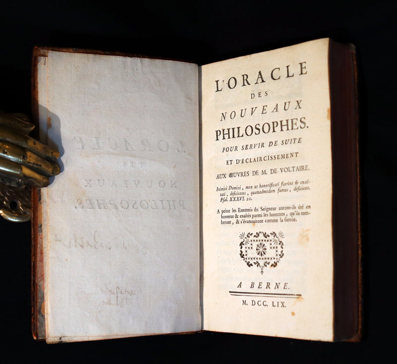 1759 Rare French 1stED - The Oracle of New Philosophers - L'Oracle des Nouveaux Philosophes by l'Abbé Guyon on Voltaire.