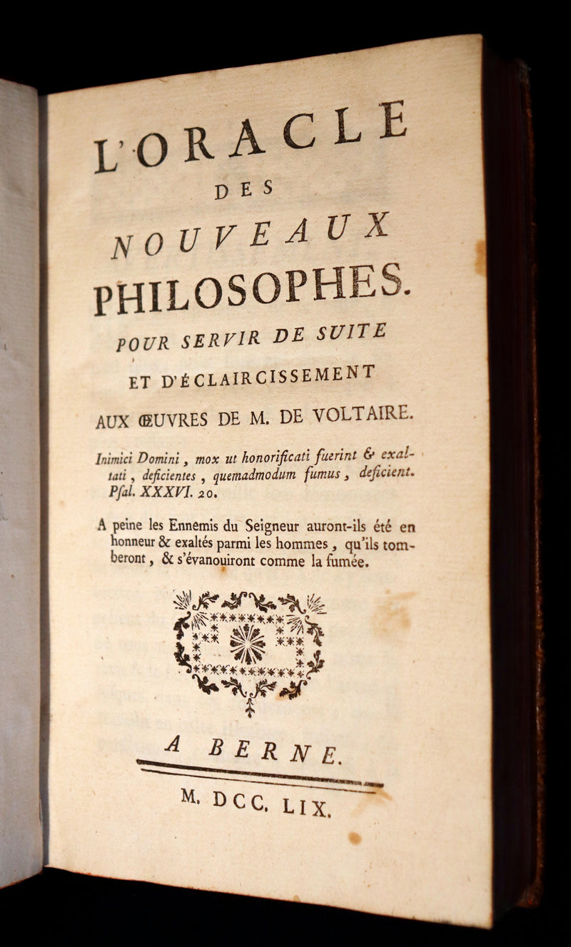 1759 Rare French 1stED - The Oracle of New Philosophers - L'Oracle des Nouveaux Philosophes by l'Abbé Guyon on Voltaire.