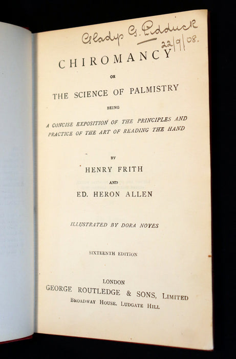 1900 Scarce CHIROMANCY & Chirognomy Book -  The Science of Palmistry by Henry Frith. Illustrated.