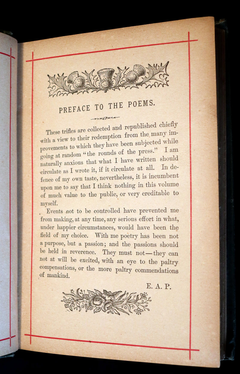 1882 Rare Victorian Book - Poems by Edgar Allan POE with Memoir (The Raven, Lenore, Ulalume, ...)