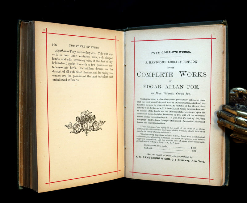 1882 Rare Victorian Book - Poems by Edgar Allan POE with Memoir (The Raven, Lenore, Ulalume, ...)