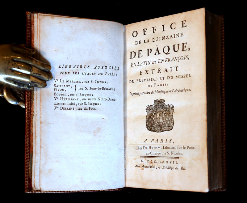 1777 Scarce French Latin Book in a beautiful BINDERY WORK - Office de la Quinzaine de Paque - Easter Prayer.