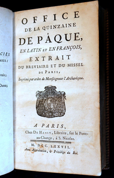 1777 Scarce French Latin Book in a beautiful BINDERY WORK - Office de la Quinzaine de Paque - Easter Prayer.