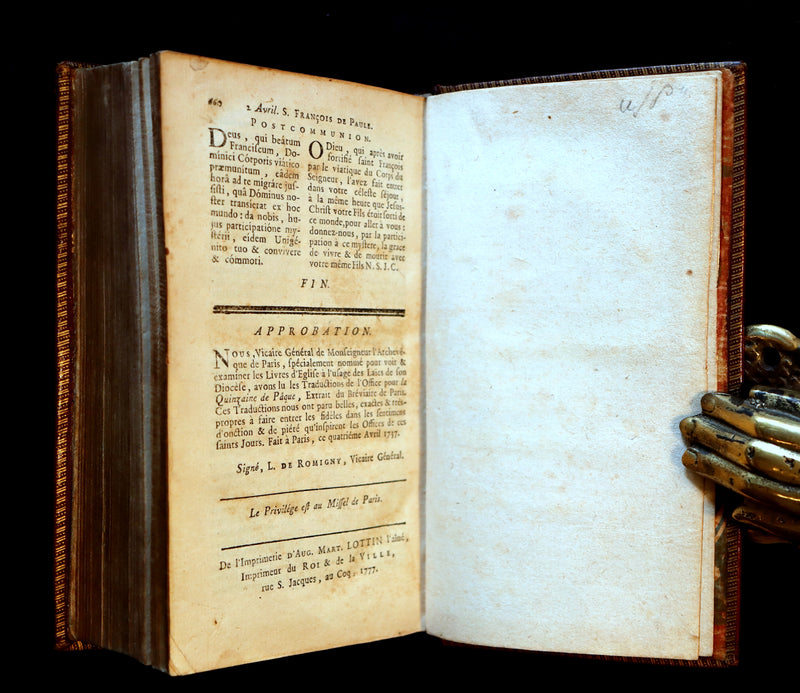 1777 Scarce French Latin Book in a beautiful BINDERY WORK - Office de la Quinzaine de Paque - Easter Prayer.