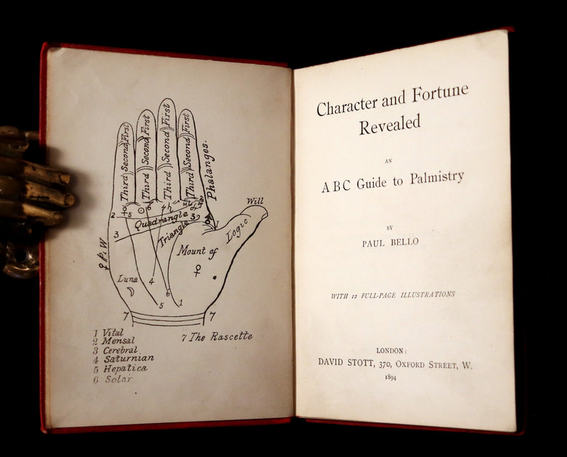 1894 Scarce Book - Character and Fortune Revealed. An ABC Guide to PALMISTRY by Paul Bello.