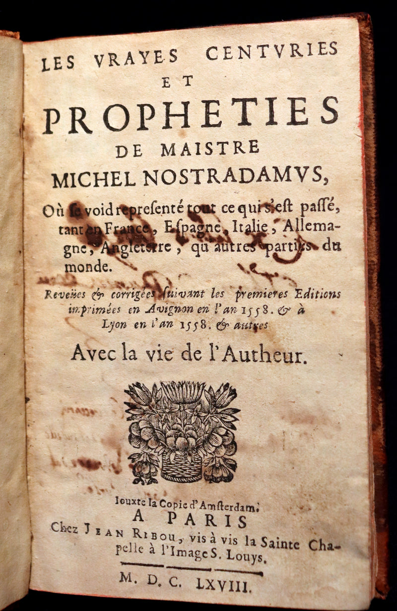 1668 Scarce French Book ~ NOSTRADAMUS Prophecies ~ Les Vrayes Centuries et Propheties de Michel Nostradamus.
