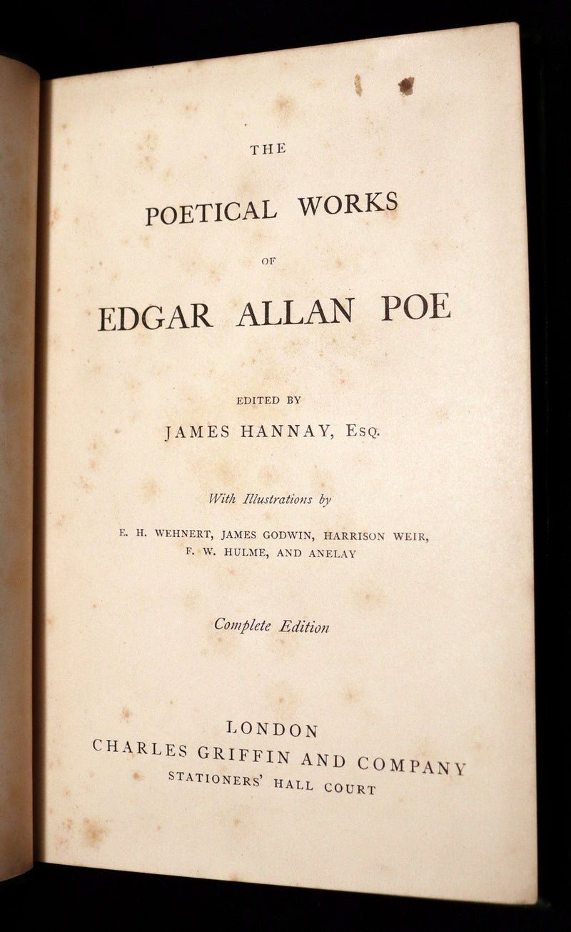 1852 Rare Victorian Book - The Poetical Works of EDGAR ALLAN POE. Complete Edition Illustrated.