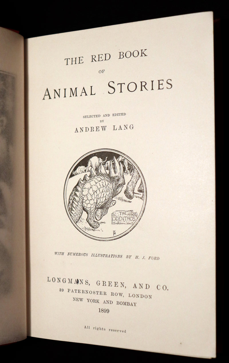 1899 Rare 1stED - The RED BOOK of ANIMAL STORIES by Andrew Lang Illustrated by H.J. Ford.