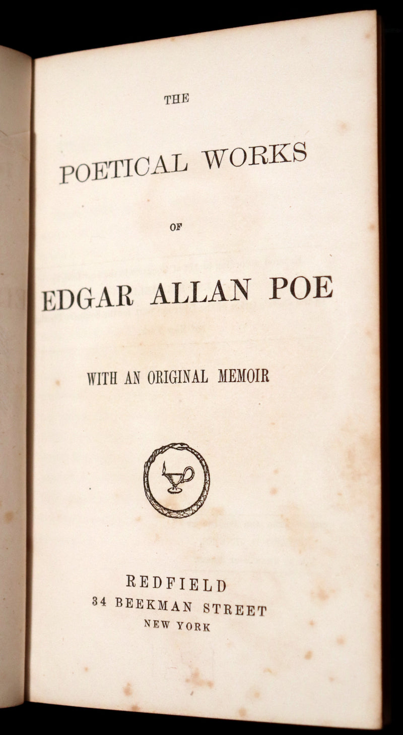 1859 Rare Book - The Poetical Works of EDGAR ALLAN POE with an Original Memoir.