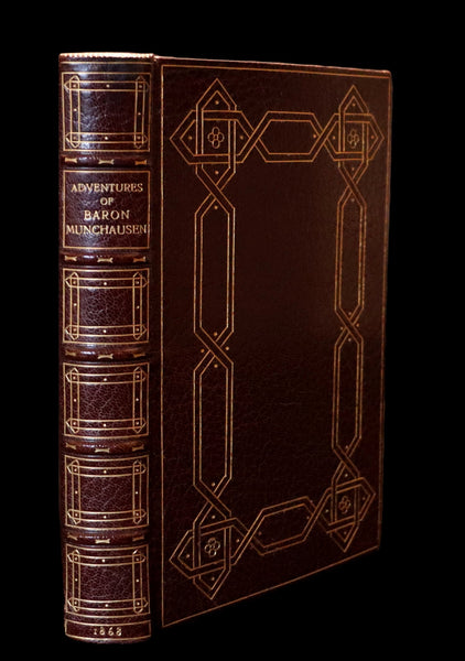 1868 Fine Bayntun-Riviere Binding - The Travels & Surprising Adventures of Baron MUNCHAUSEN. Illustrated in COLOR by Cruikshank.