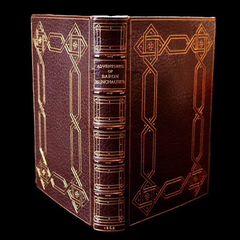1868 Fine Bayntun-Riviere Binding - The Travels & Surprising Adventures of Baron MUNCHAUSEN. Illustrated in COLOR by Cruikshank.